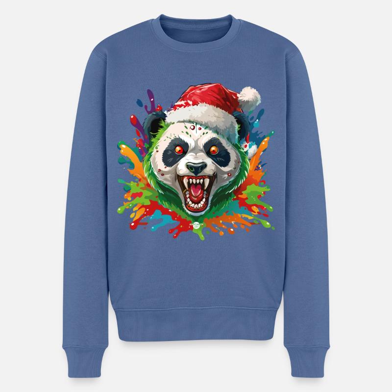 16 Zombie Pandabär Weihnachtsmann Farbtropfen - Männer Premium Bio Pullover - Taubenblau
