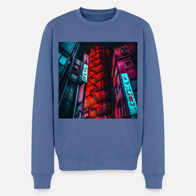 Stadt bei Nacht - Männer Premium Bio Pullover - Taubenblau