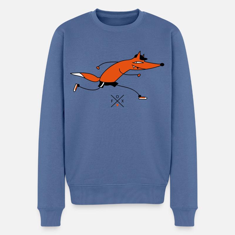 Lustiger Fuchs als Läufer - Männer Premium Bio Pullover - Taubenblau