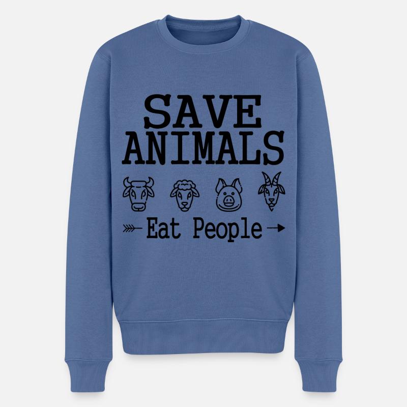 Lustiger Spruch Tiere Schützen, Menschen Essen - Männer Premium Bio Pullover - Taubenblau