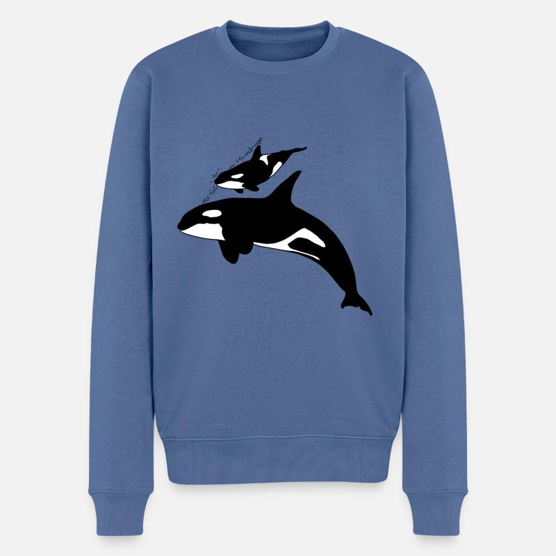 Schwertwal - Mutter mit Baby - Männer Premium Bio Pullover - Taubenblau