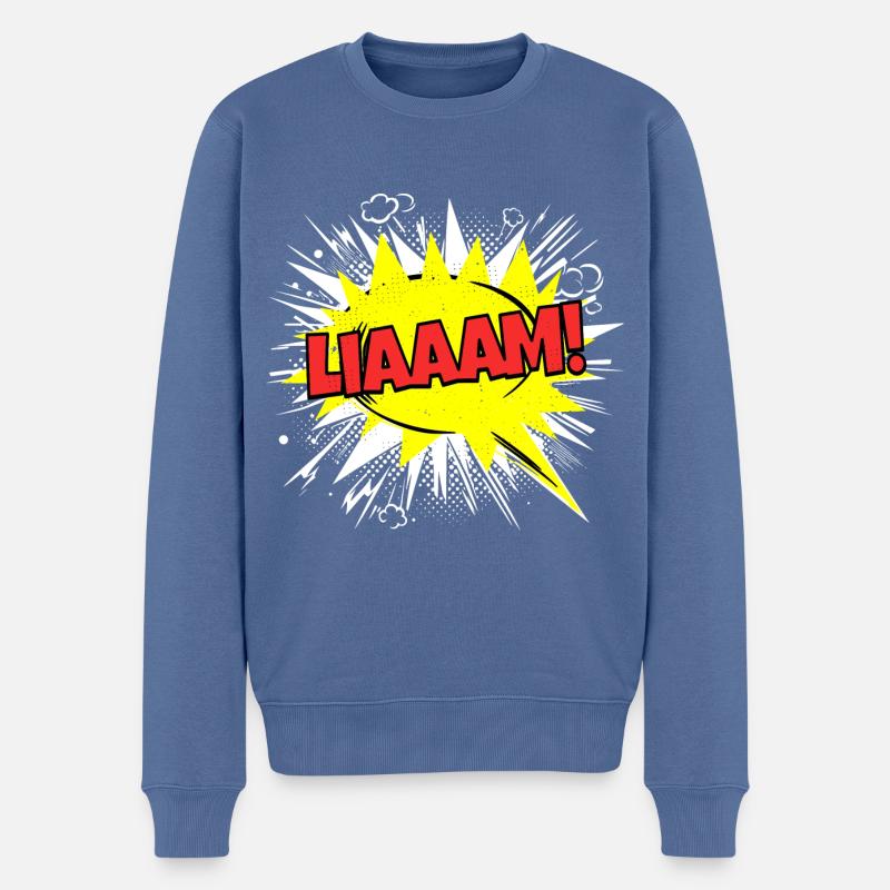 Liam Nom Drôle Bulle Liaaam ! - Pull Premium bio Homme - bleu pigeon