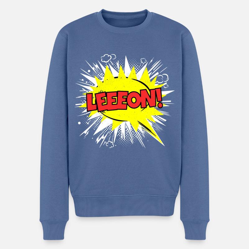 Leon nom drôle bulle Leeeon ! - Pull Premium bio Homme - bleu pigeon