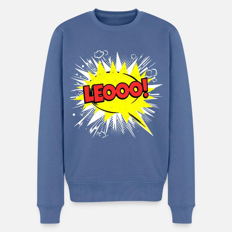 Lion nom drôle bulle Leooo ! - Pull Premium bio Homme - bleu pigeon