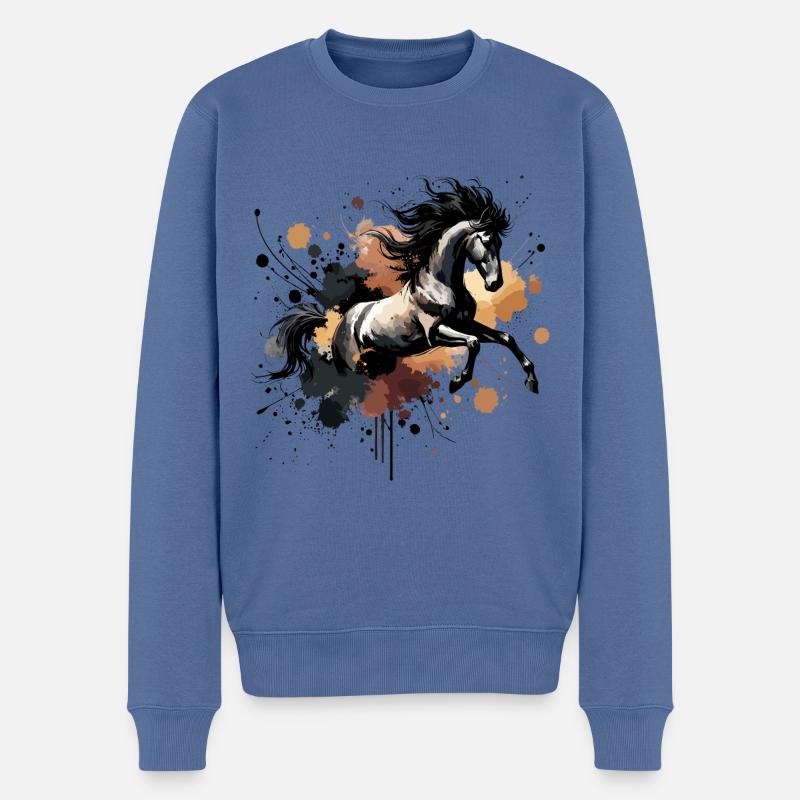 Aquarell Pferd, Pferd - Männer Premium Bio Pullover - Taubenblau