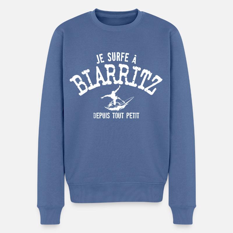 Ich surfe seit meiner Kindheit in Biarritz - Männer Premium Bio Pullover - Taubenblau