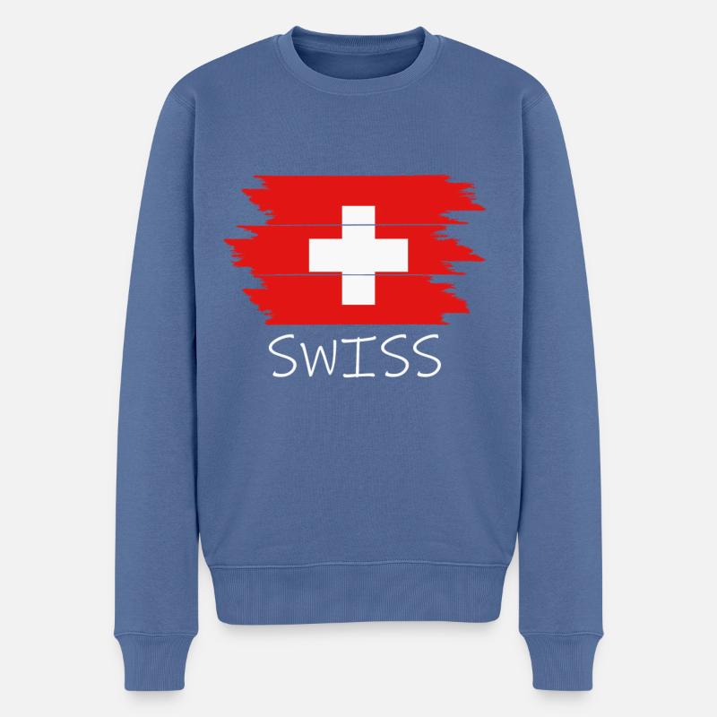 Swiss Switzerland Schweiz - Männer Premium Bio Pullover - Taubenblau