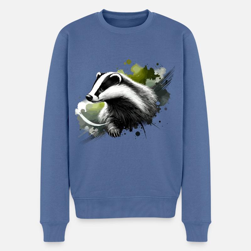 Blaireau aquarelle coloré - Pull Premium bio Homme - bleu pigeon