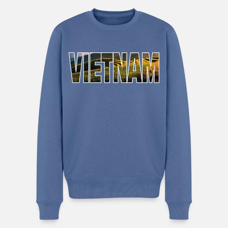 Vietnam - Männer Premium Bio Pullover - Taubenblau