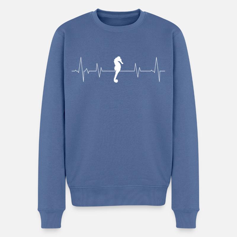 Cœur d’hippocampe blanc - Pull Premium bio Homme - bleu pigeon