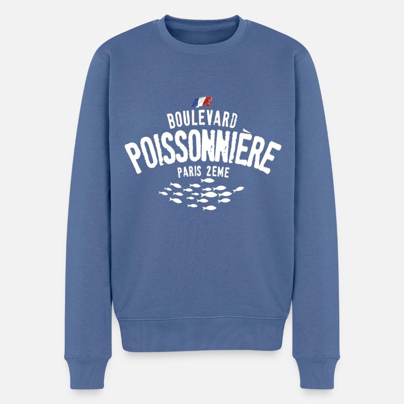 Bd Poissonniere Paris 2eme - Pull Premium bio Homme - bleu pigeon