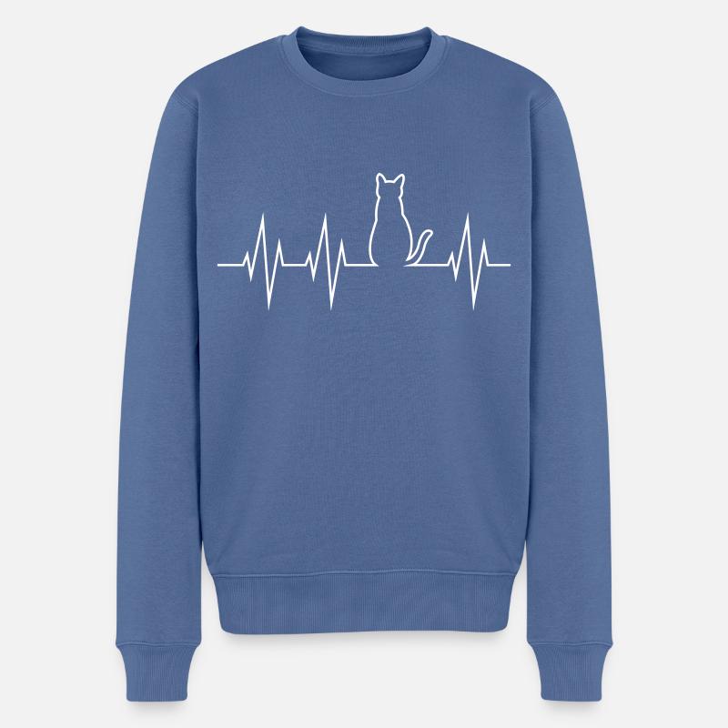 Katzen Herzschlag - Männer Premium Bio Pullover - Taubenblau