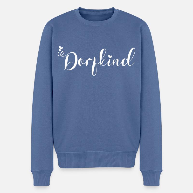 DORFKIND - LANDKIND - LANDEI - LANDLIEBE - Männer Premium Bio Pullover - Taubenblau
