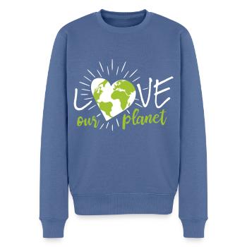 Liebe unseren Planeten, liebe unseren Planeten Erde! - Männer Premium Bio Pullover - Taubenblau - Vorne - Nico (187cm)