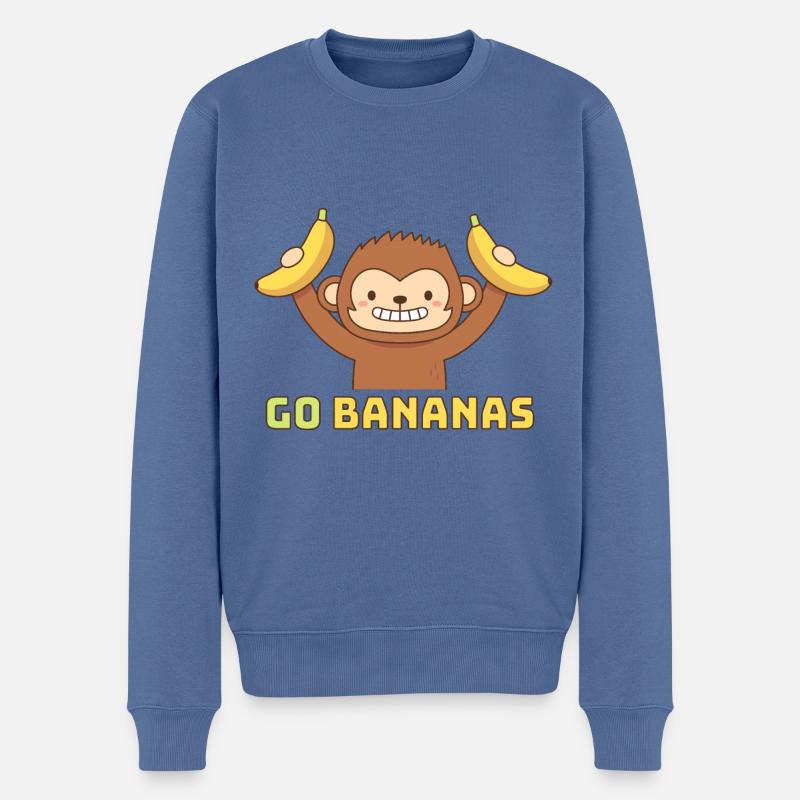 Mignon Joyeux Singe Go Bananes - Pull Premium bio Homme - bleu pigeon