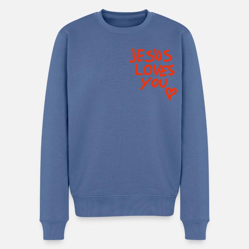 jesus loves you too - Männer Premium Bio Pullover - Taubenblau