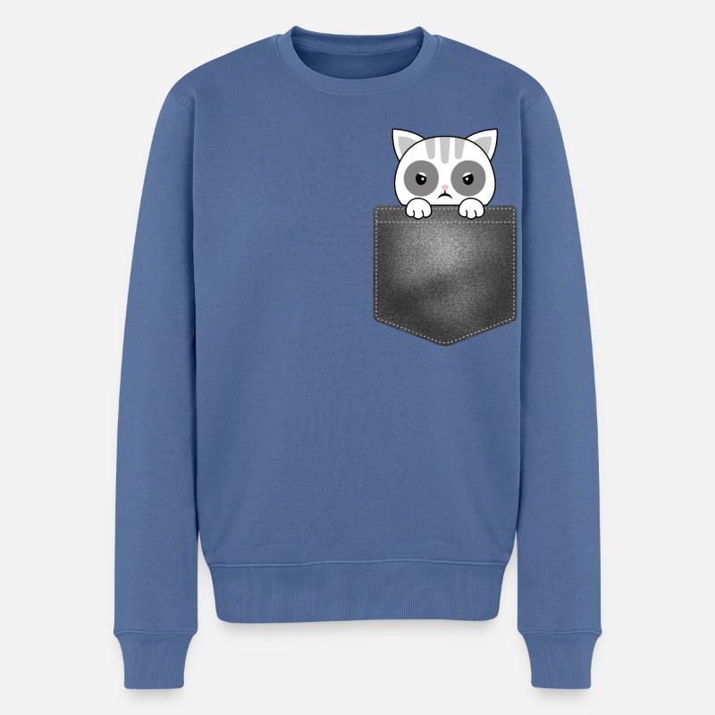 conception de poche avec chat regardant par le haut - Pull Premium bio Homme - bleu pigeon