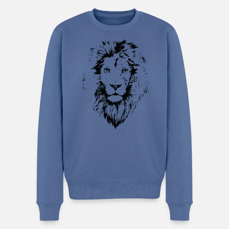 Minimalistische Löwenmähne - Männer Premium Bio Pullover - Taubenblau