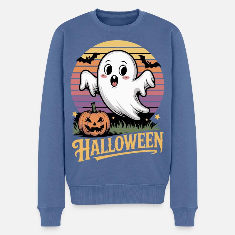 Gespenstischer Halloween-Charme - Männer Premium Bio Pullover - Taubenblau