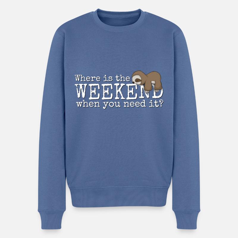 Où est le week-end? Week-end paresseux de Kawaii - Pull Premium bio Homme - bleu pigeon