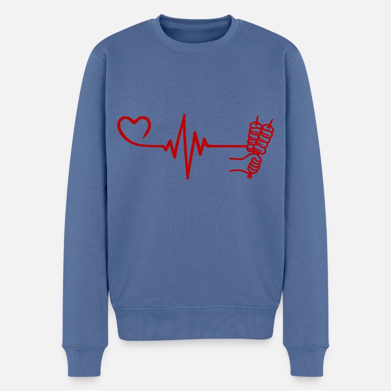 Spieß Kebab Grill Puls herzschlag liebe - Männer Premium Bio Pullover - Taubenblau
