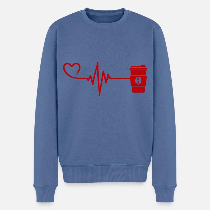 Kaffee Puls herzschlag liebe - Männer Premium Bio Pullover - Taubenblau