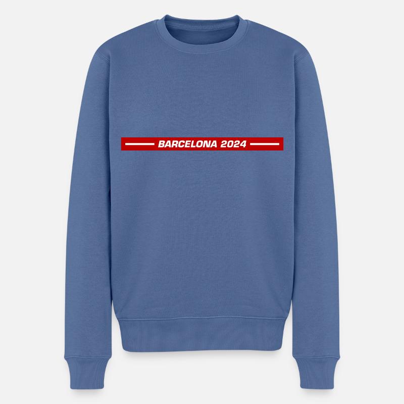 Barcelone 2024 - Pull Premium bio Homme - bleu pigeon