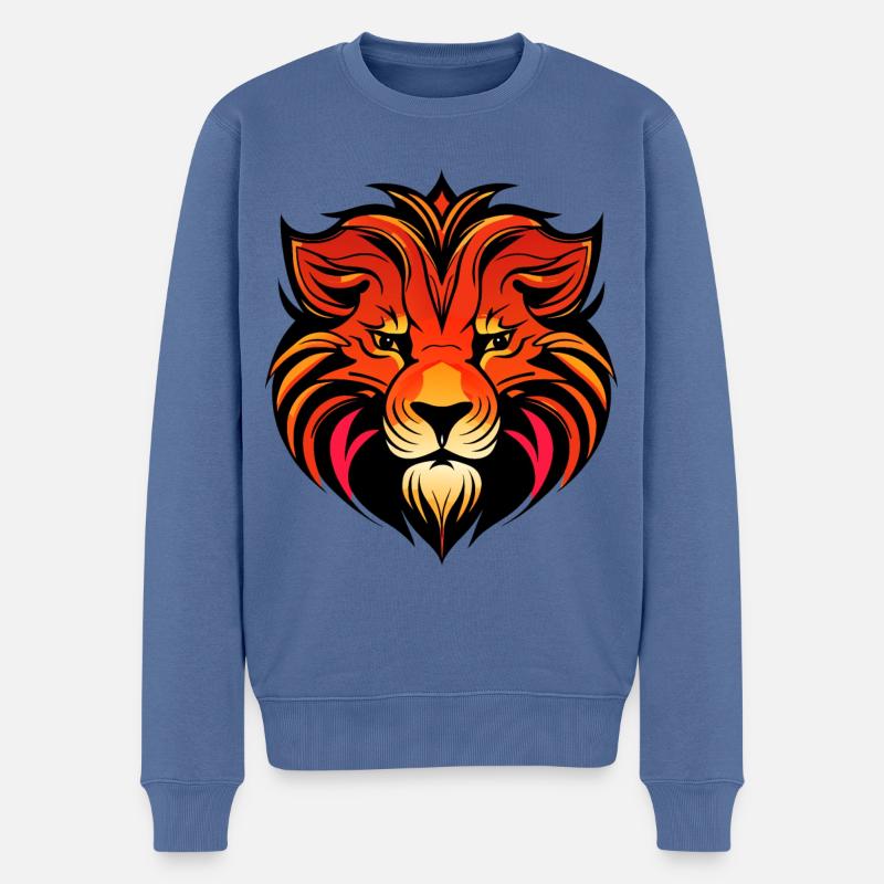 mächtiger Löwenkopf farbig - Männer Premium Bio Pullover - Taubenblau