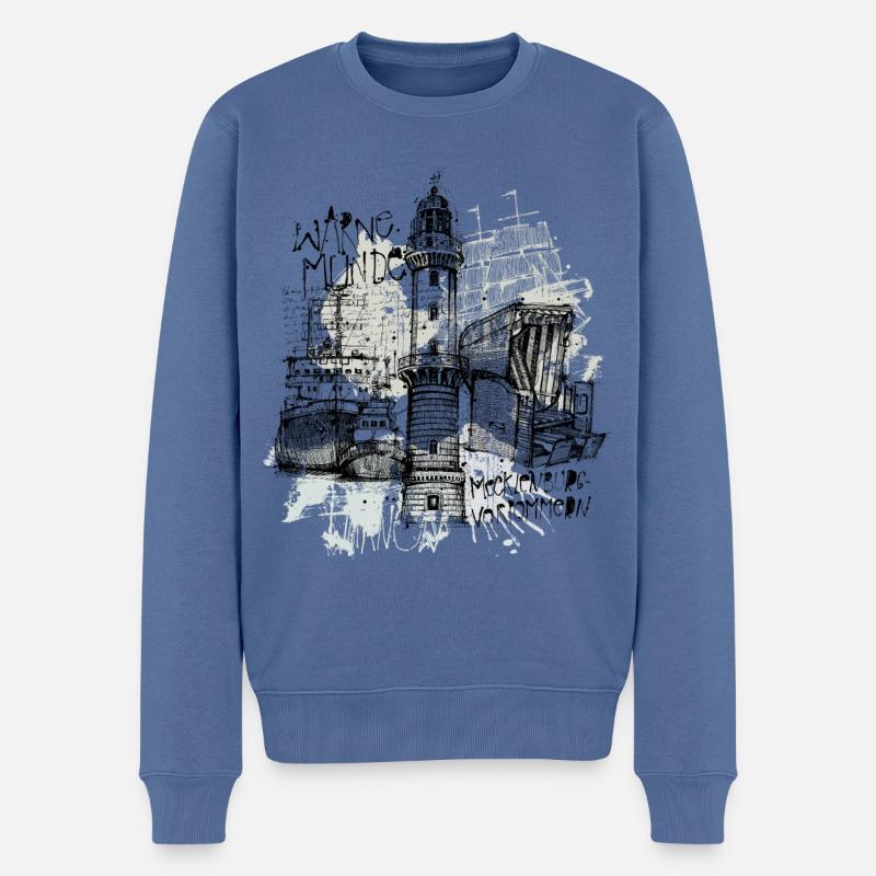 Rostock Warnemünde Collage - Männer Premium Bio Pullover - Taubenblau