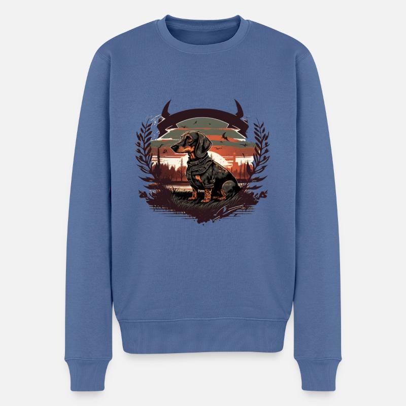 Dackel Jagdhund mit Sonne - Männer Premium Bio Pullover - Taubenblau