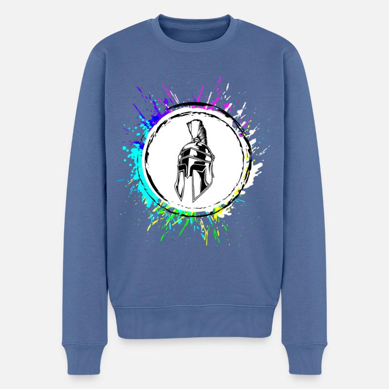 Pfanne Bunt Kochen - Männer Premium Bio Pullover - Taubenblau