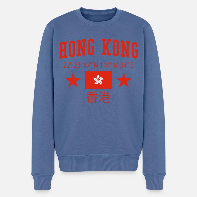 Hong Kong - Männer Premium Bio Pullover - Taubenblau