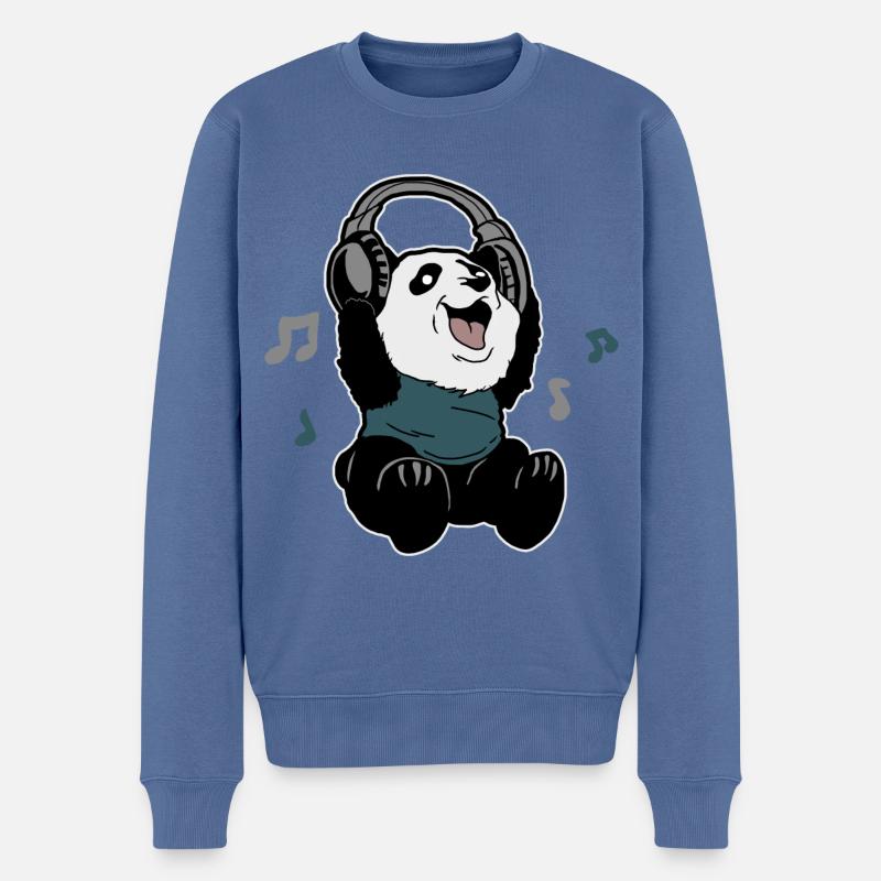 Fröhlicher Panda der Musik hört - Männer Premium Bio Pullover - Taubenblau