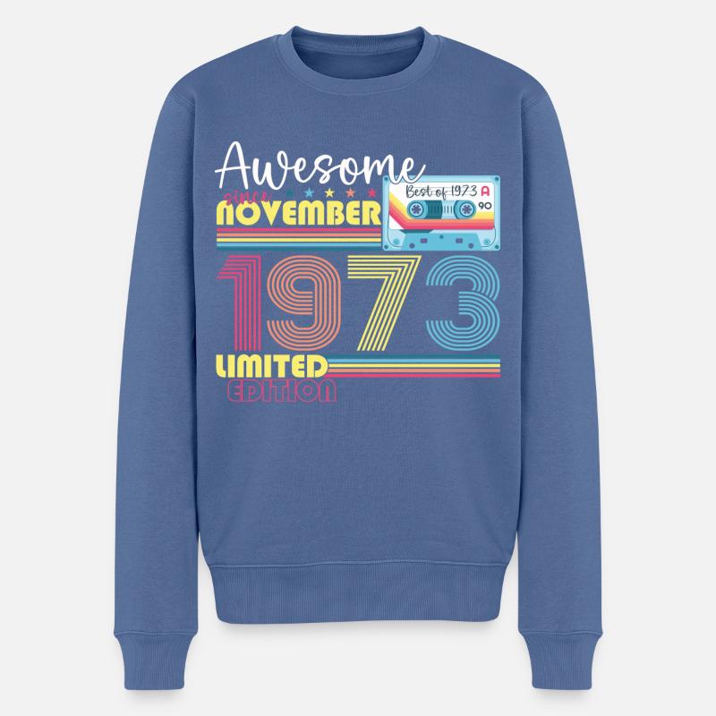 November Jahrgang 1973 49. Geburtstag Geschenk - Männer Premium Bio Pullover - Taubenblau