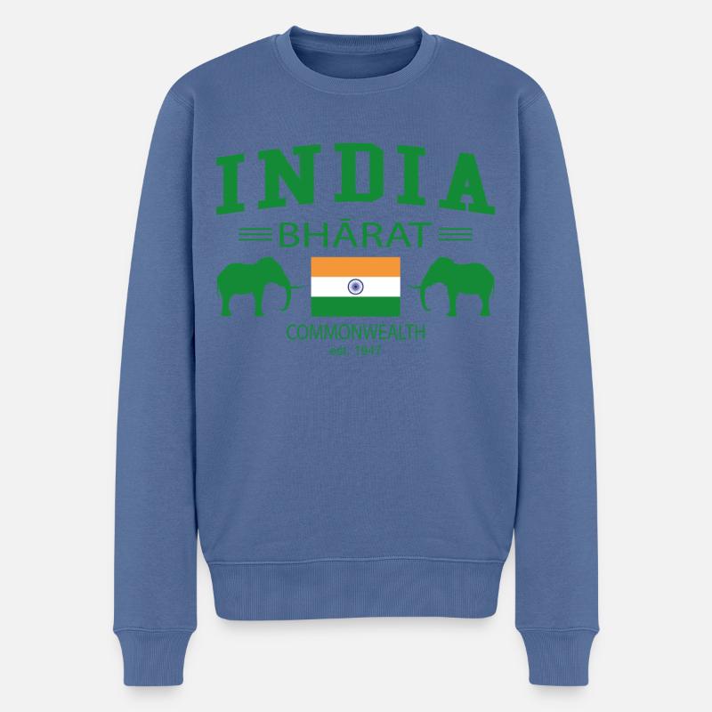 India - Männer Premium Bio Pullover - Taubenblau