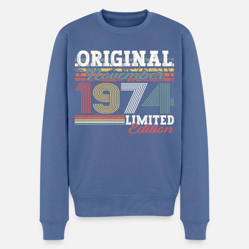 Original November 1974 48. Geburtstag Geschenk - Männer Premium Bio Pullover - Taubenblau