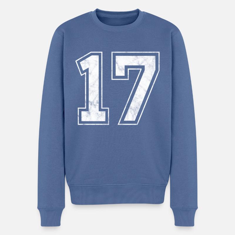 Anzahl 17 - Männer Premium Bio Pullover - Taubenblau