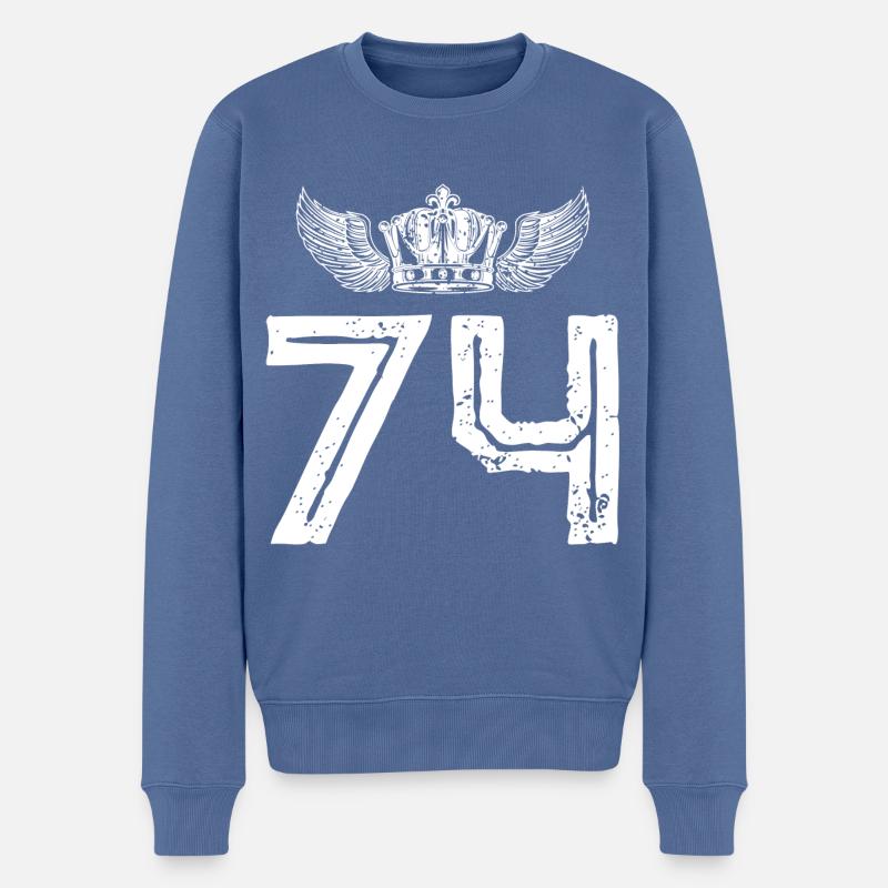 74 Zahl Krone - Männer Premium Bio Pullover - Taubenblau
