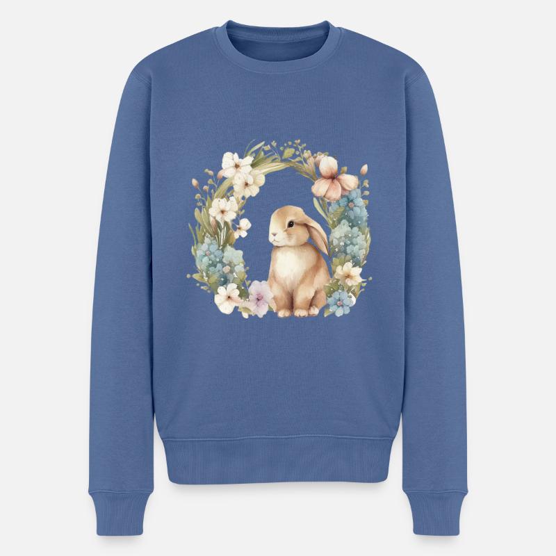 Kaninchen Blumenkranz - Männer Premium Bio Pullover - Taubenblau