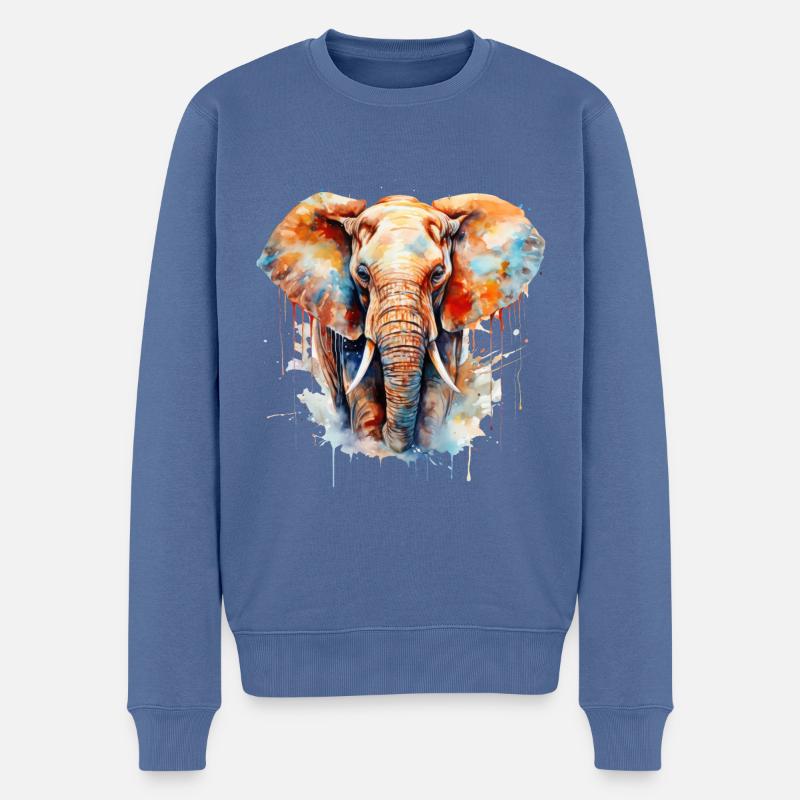 Elefant wasserfarben - Männer Premium Bio Pullover - Taubenblau