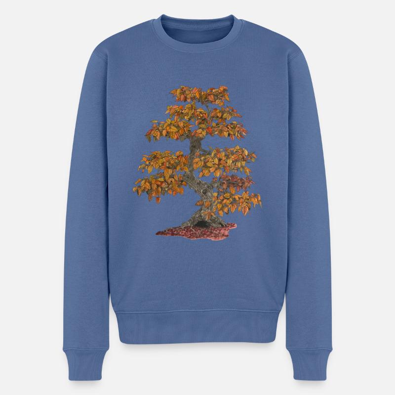 Bonsai Laubbaum mit roten Blättern - Männer Premium Bio Pullover - Taubenblau