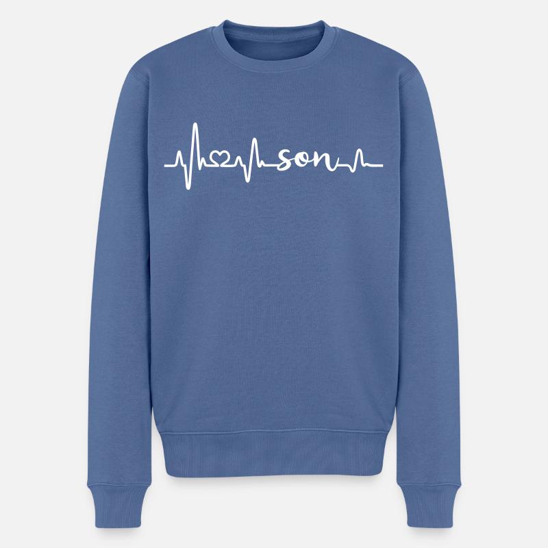 Bester Sohn Herzschlag Puls Mama Papa Liebe - Männer Premium Bio Pullover - Taubenblau
