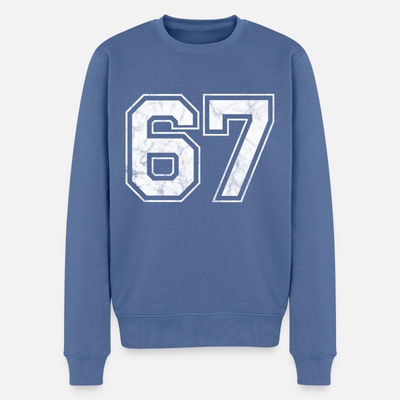 Anzahl 67 - Männer Premium Bio Pullover - Taubenblau