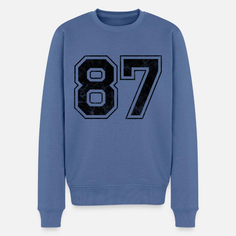 Anzahl 87 - Männer Premium Bio Pullover - Taubenblau