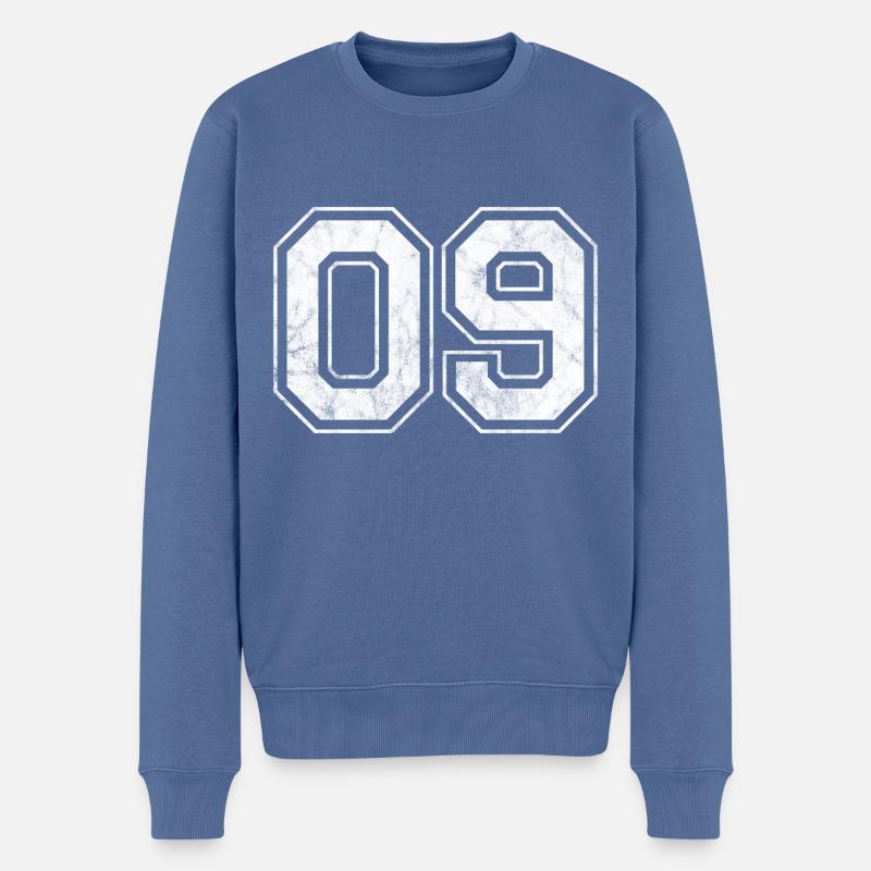 Anzahl 09 - Männer Premium Bio Pullover - Taubenblau