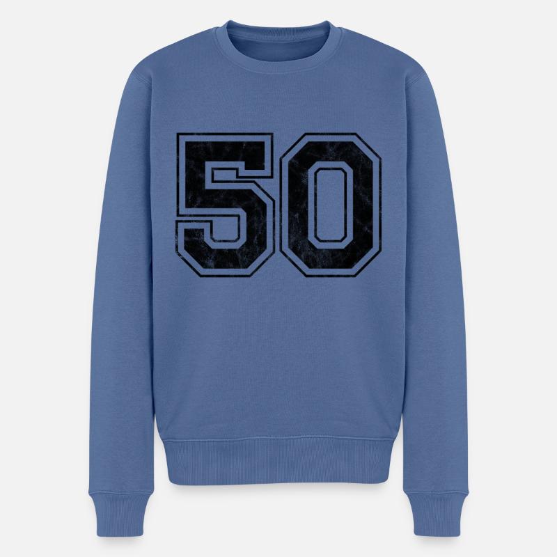 Anzahl 50 - Männer Premium Bio Pullover - Taubenblau