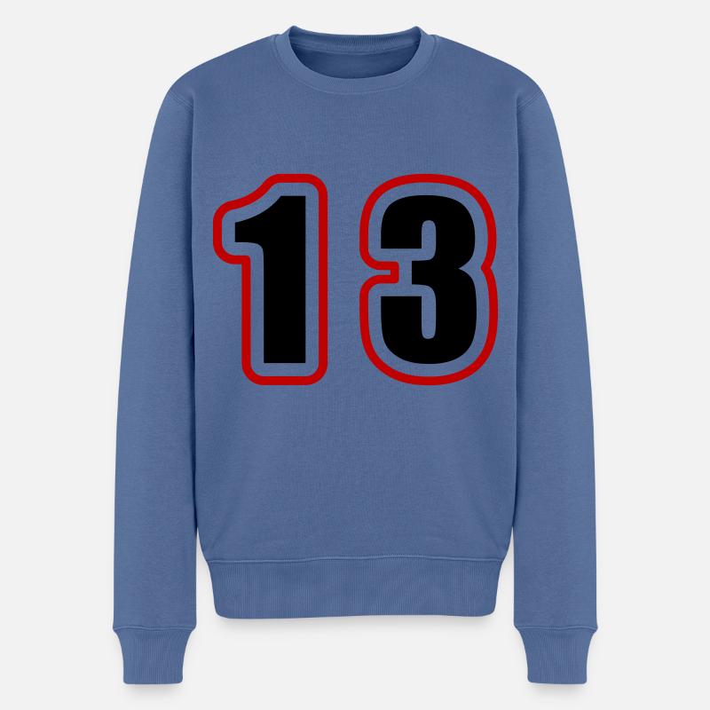 13 Zahl College - Männer Premium Bio Pullover - Taubenblau