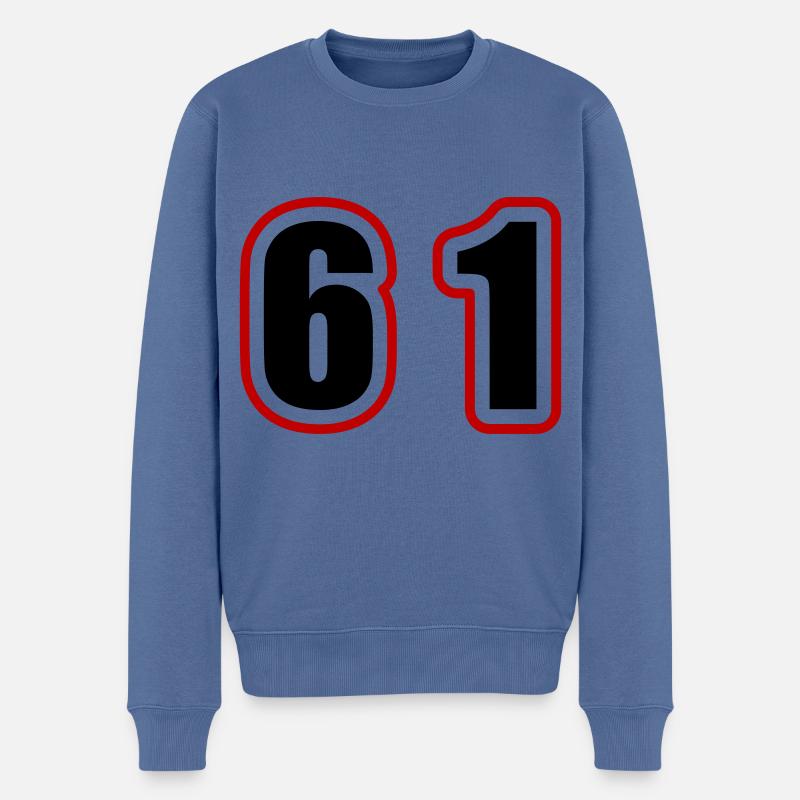61 Zahl College - Männer Premium Bio Pullover - Taubenblau