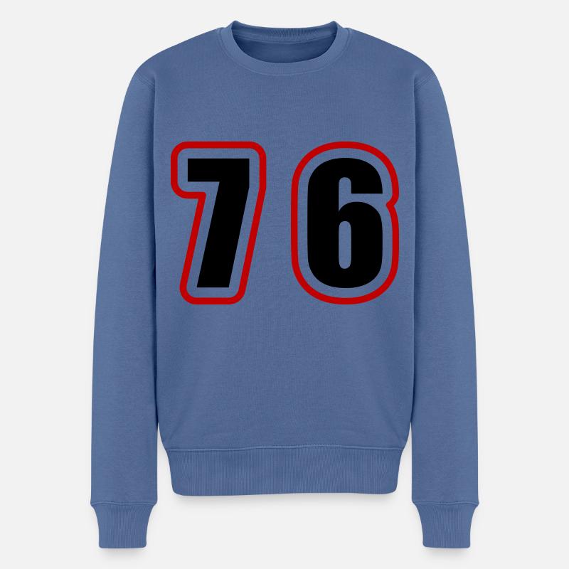 76 Zahl College - Männer Premium Bio Pullover - Taubenblau