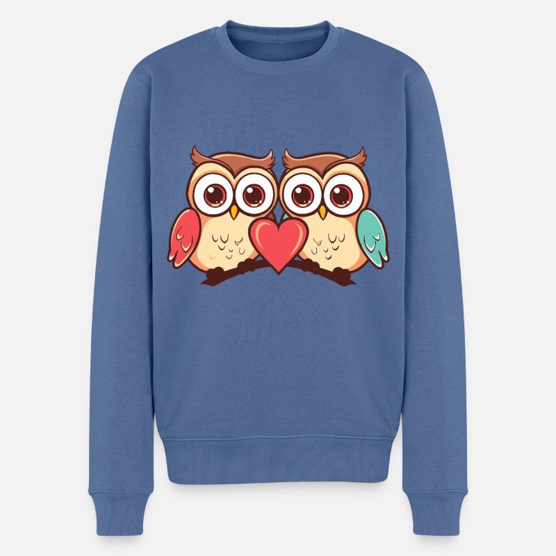 Eule Paar Paar Liebe Couple Verliebt - Männer Premium Bio Pullover - Taubenblau